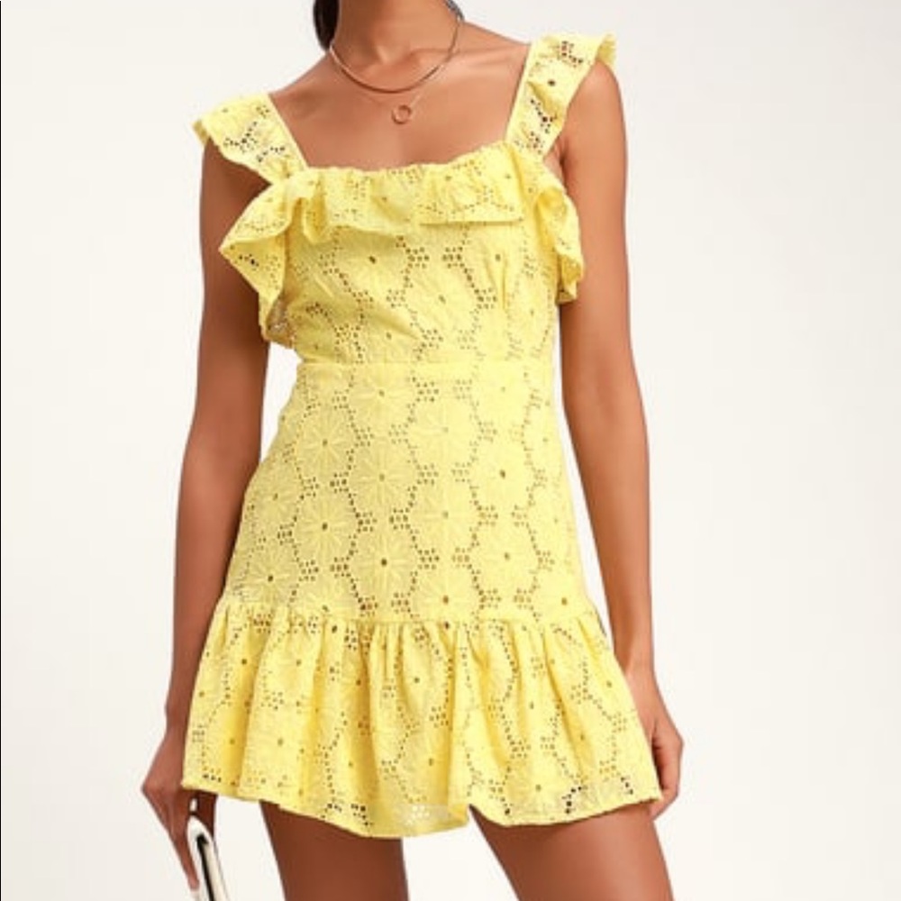 LuLu’s Yellow Ruffled Eyelet Dress!